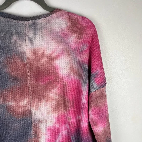 Wild Fable Tie Dye Waffle Knit Thermal Top Long Sleeve Oversized V-neck Large - Picture 7 of 10